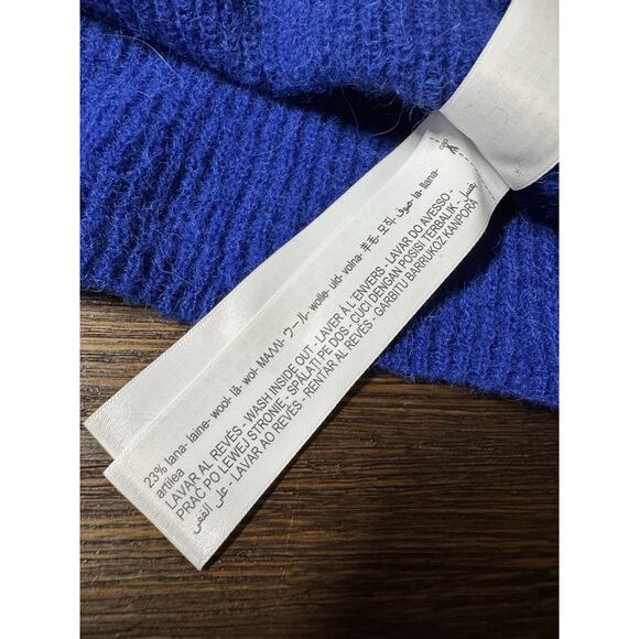Wool Alpaca Sweater Women’s Small Cobalt Blue Knit V Neck Massimo Dutti Italy - Picture 6 of 9